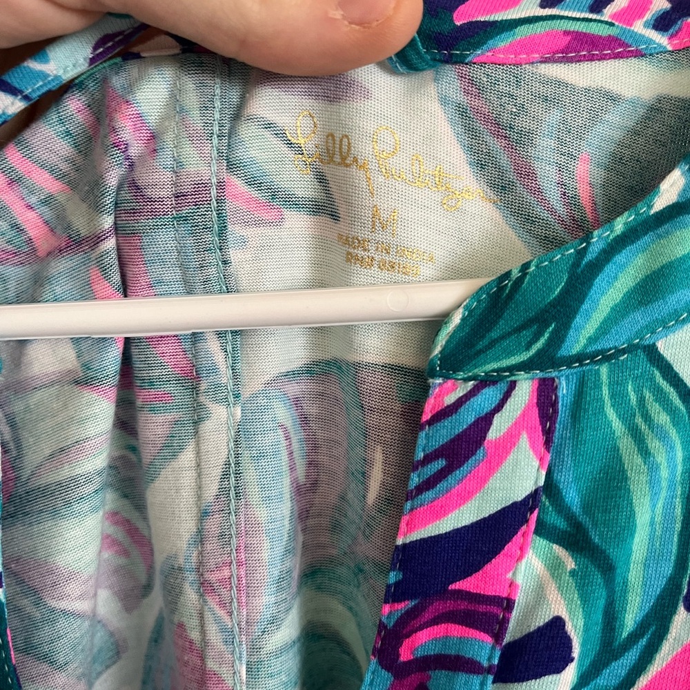 Lilly Pulitzer Turquoise & Purple Printed V-Neck Wrap Dress - Picture 5 of 8